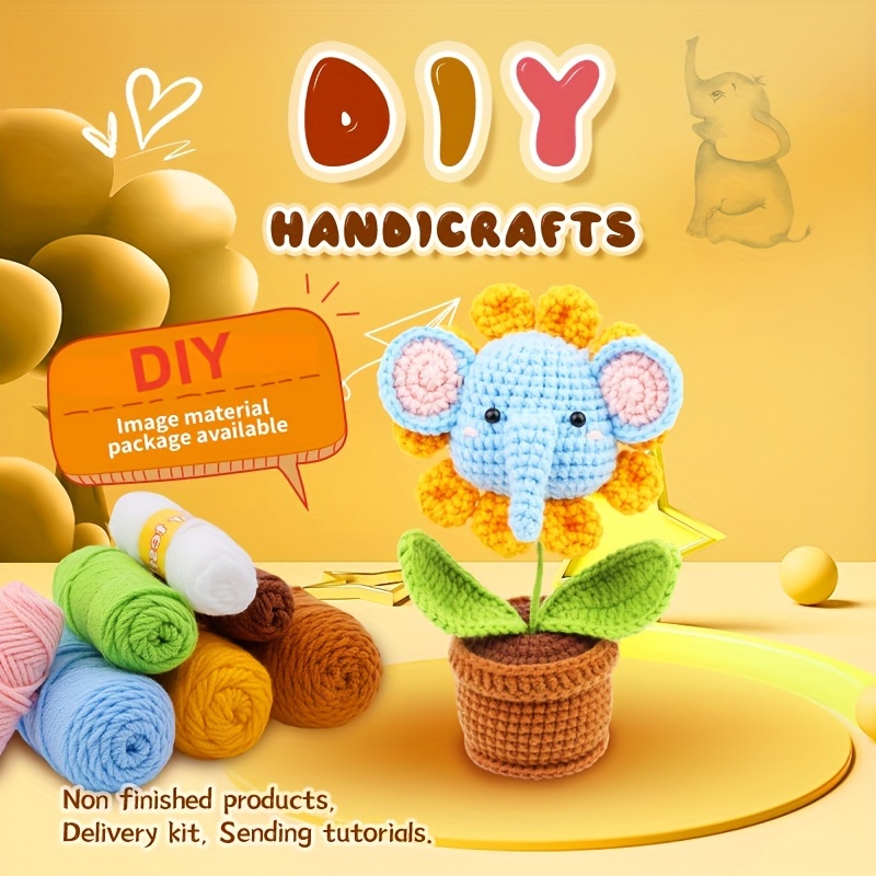 1set New Woven Small Elephant Doll Pendant Crochet Yarn Ball Handmade DIY  Knitting Material Package Full Set (tool Accessories Color Random)