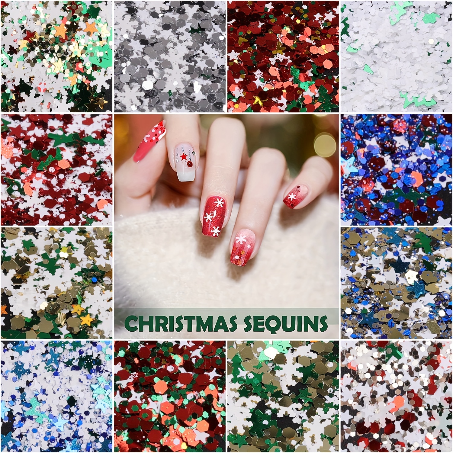 12 Colors Christmas Nail Art Glitters Snowflakes Nail Sequins 3d Nail Art  Decals Holographic Laser Nail Flakes Stickers Acrylic Nails Design Glitter  X