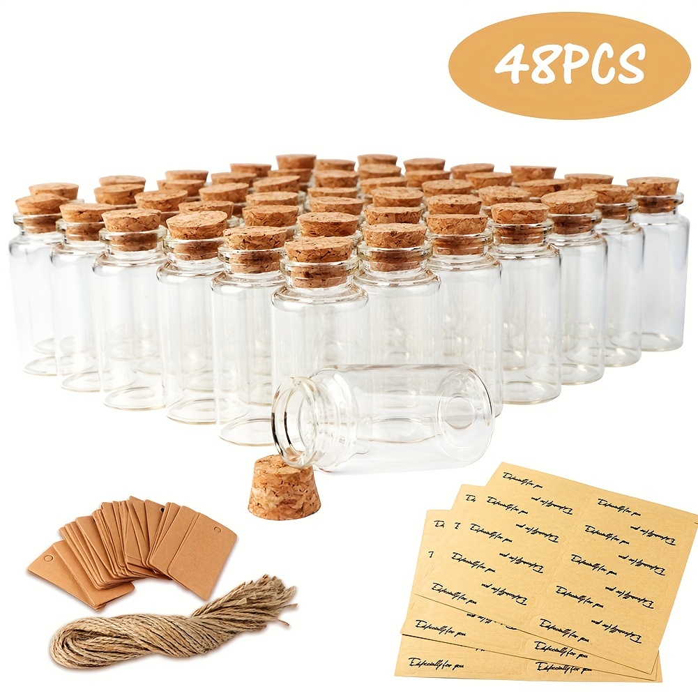 SUNNYCLUE 20 mini botellas de cristal transparente con forma de cubo,  pequeñas botellas de deseos con tapón de corcho y 20 pines de ojo, para