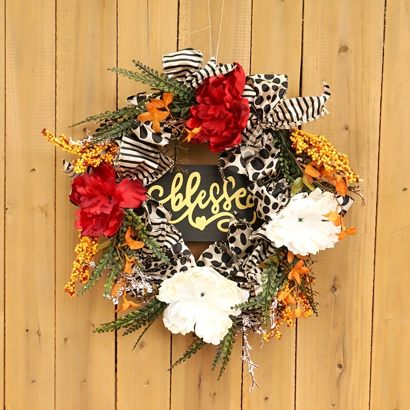Fall Peony and Pumpkin Wreath, Autumn Year Round Wreaths for Front Door, Fall Wreath Autumn Thanksgiving Harvest Festival Decorations Indoor and