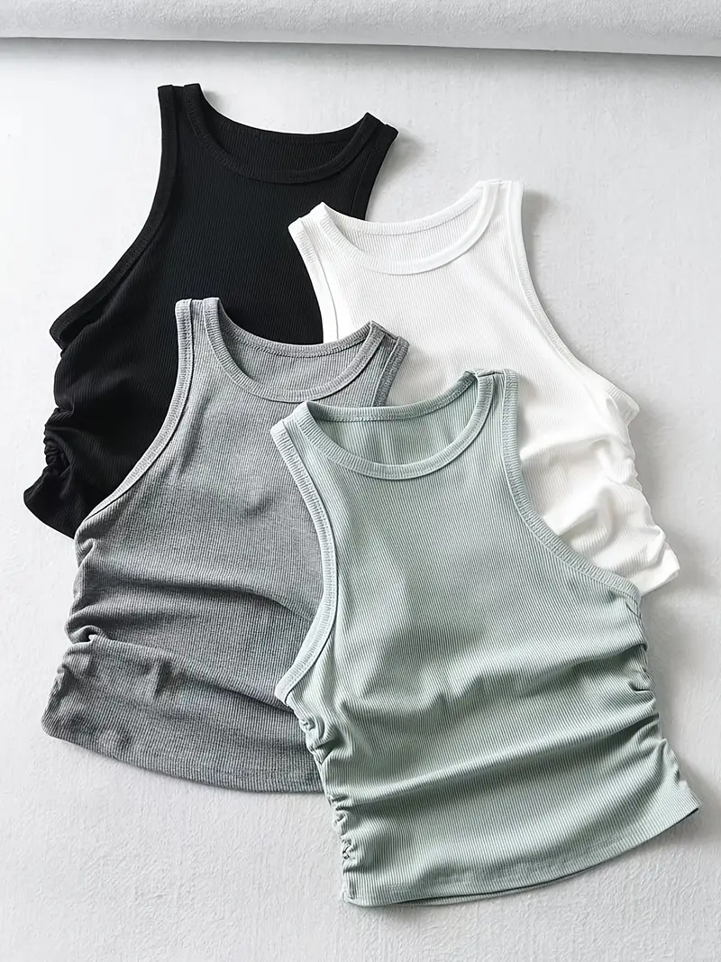 Side Ruched Tank Tops Y2k Crew Neck Tank Tops Summer Women's - Temu Canada