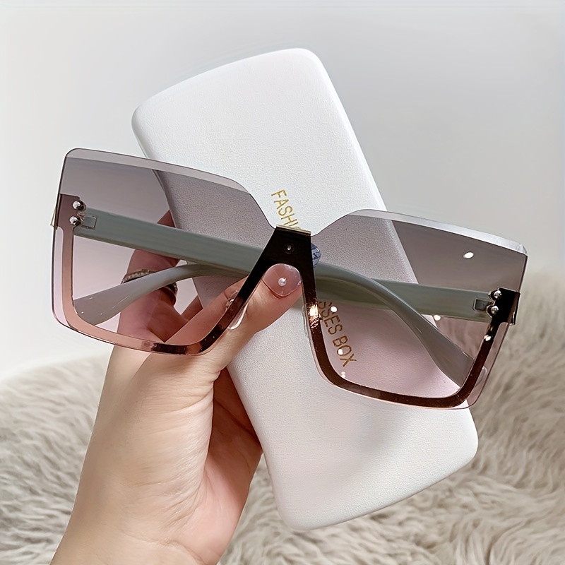 

Large Semi Rimless Fashion Sunglasses For Women Men Casual Gradient Lens Rivet Decor Glasses For Beach Driving