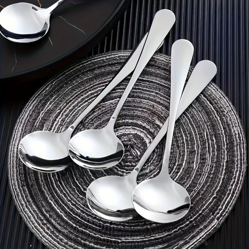 4 6pcs stainless steel soup spoon 6 7 inches round spoon meal spoon for home kitchen restaurant hotel kitchen supplies tableware accessories