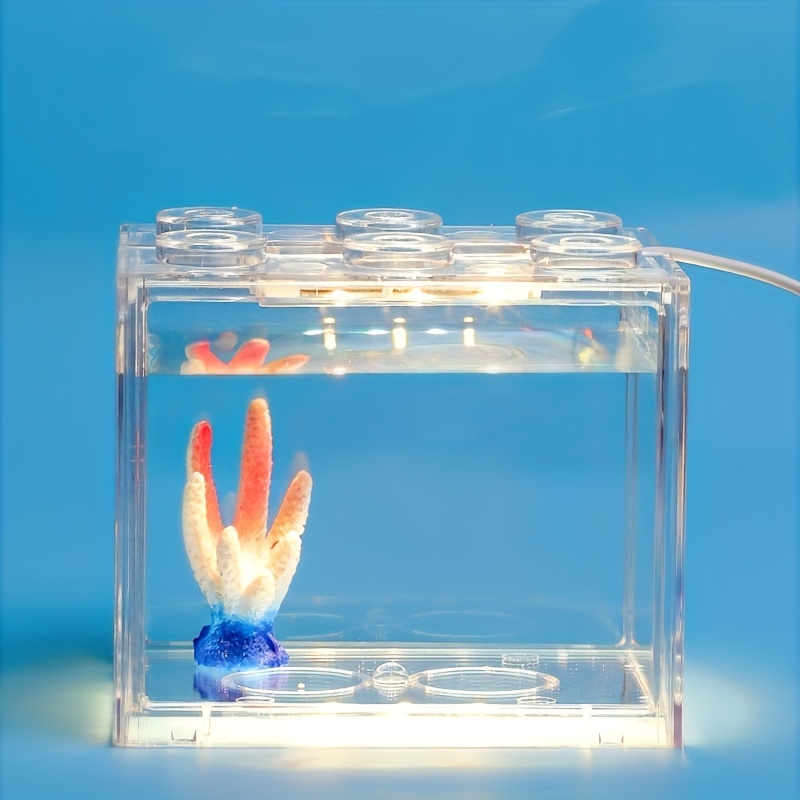 Mini Fish Tank USB Rechargeable With Clock Function LED Light,  Multifunctional Fish Tank For Desktop House Decoration