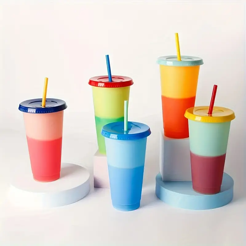 Color Changing Tumblers, Reusable Plastic Cups With Lids And Straws, Bulk  Party Drinking Cups For Iced Coffee Tea And Smoothies, Summer Mug For  Parties And Travel - Temu