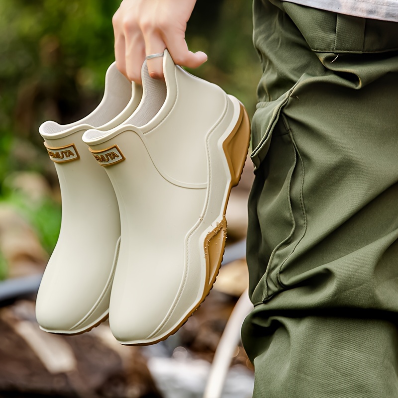 Zapatos de lluvia de goma para hombre Slip On Impermeable Tubo de tacón  bajo PVC Botas de lluvia Trabajo Nuevo