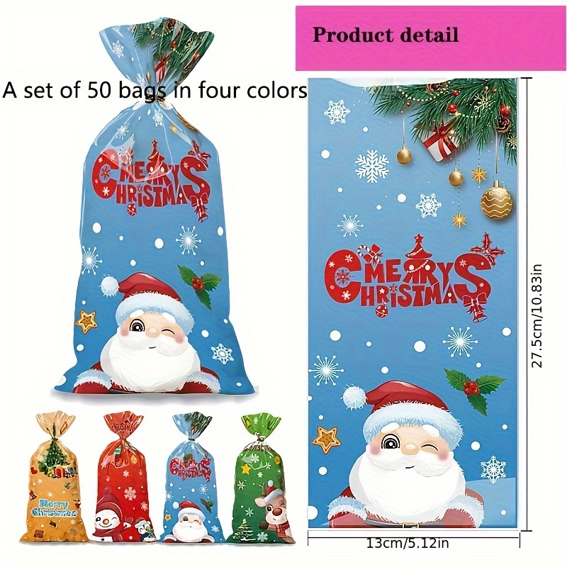 50 pezzi, sacchetti regalo di Natale allegri, sacchetti per la confezione  di dolci a tema Natale con Babbo Natale, pupazzo di neve e snack, sacchetti