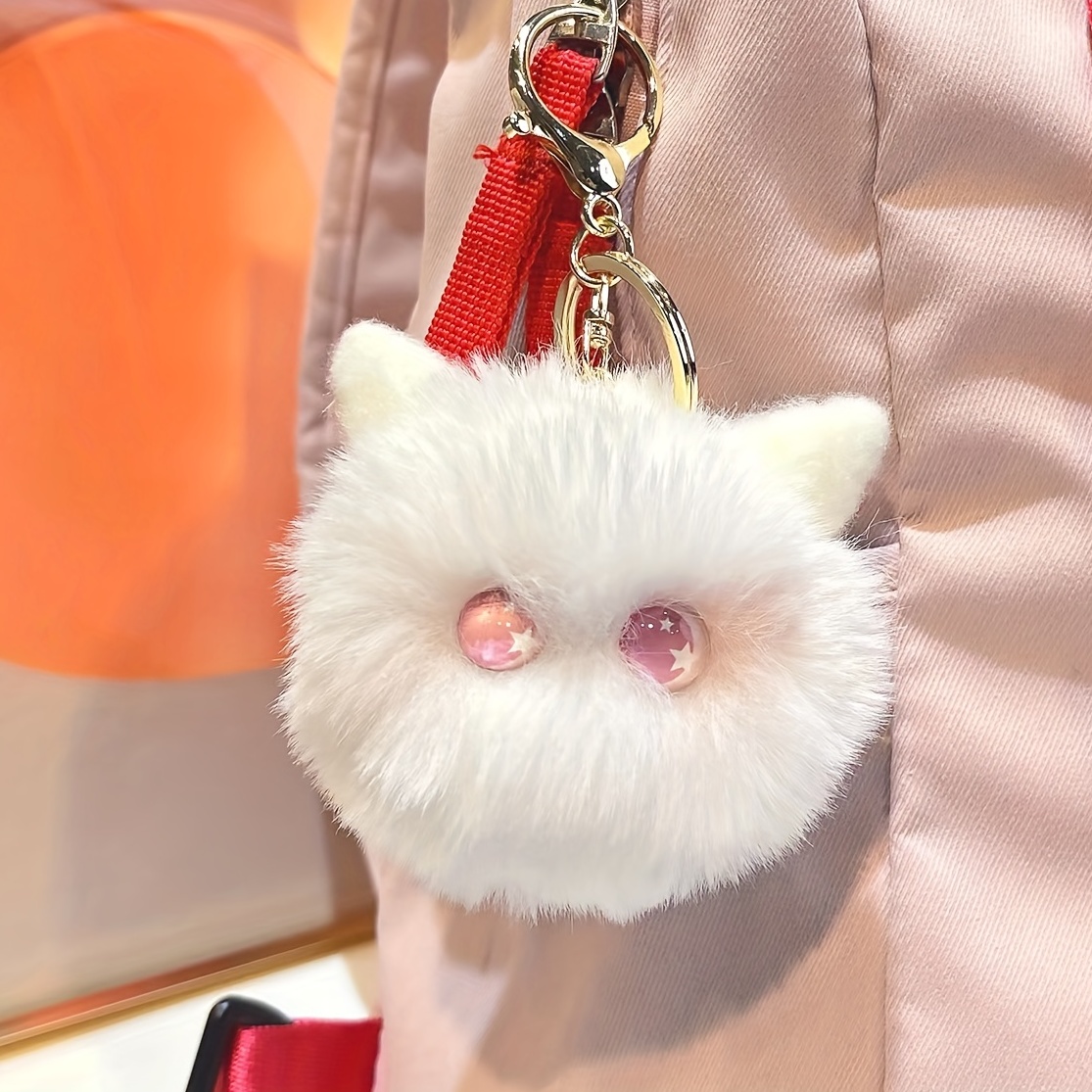 Cute Fluffy Cat Head Charm Keychain, Cartoon Pom Pom Kitten Car Key  Ornament Keychain - Temu