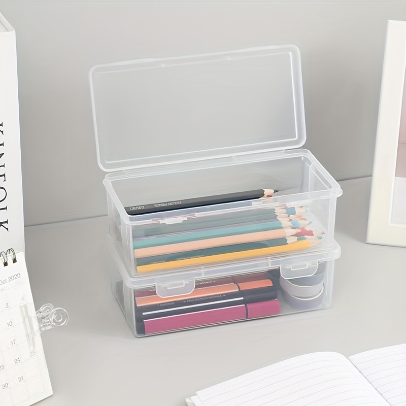 1pc Transparent Storage Box, Large Capacity Stationery Storage Box, Pencil  Box, Children's Colored Pencil Crayon Marker Water Color Pen Storage And O