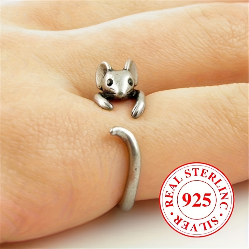 

925 Sterling Silver Cuff Ring Cute Mouse Design Suitable For Men And Women High Quality Gift For Family/ Friends/ Lover