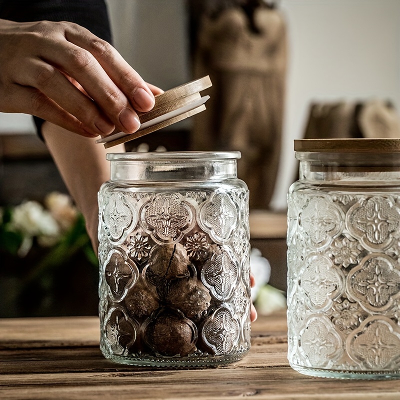 Recipiente de vidrio transparente para almacenamiento de alimentos con  tapas de madera herméticas, recipientes de almacenamiento herméticos para