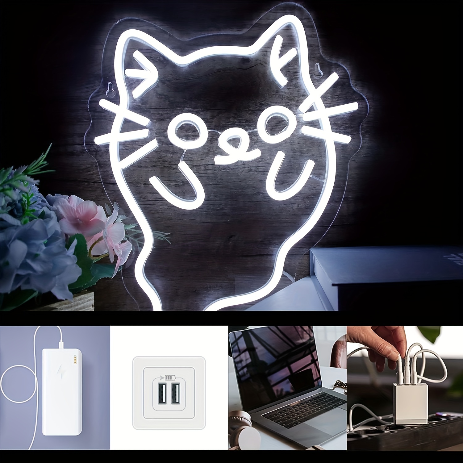 NEON LIGHTS LED SIGN, Gamer Girl Computer Room BLOSSOMS KAWAII ANIME GIRL  CAT