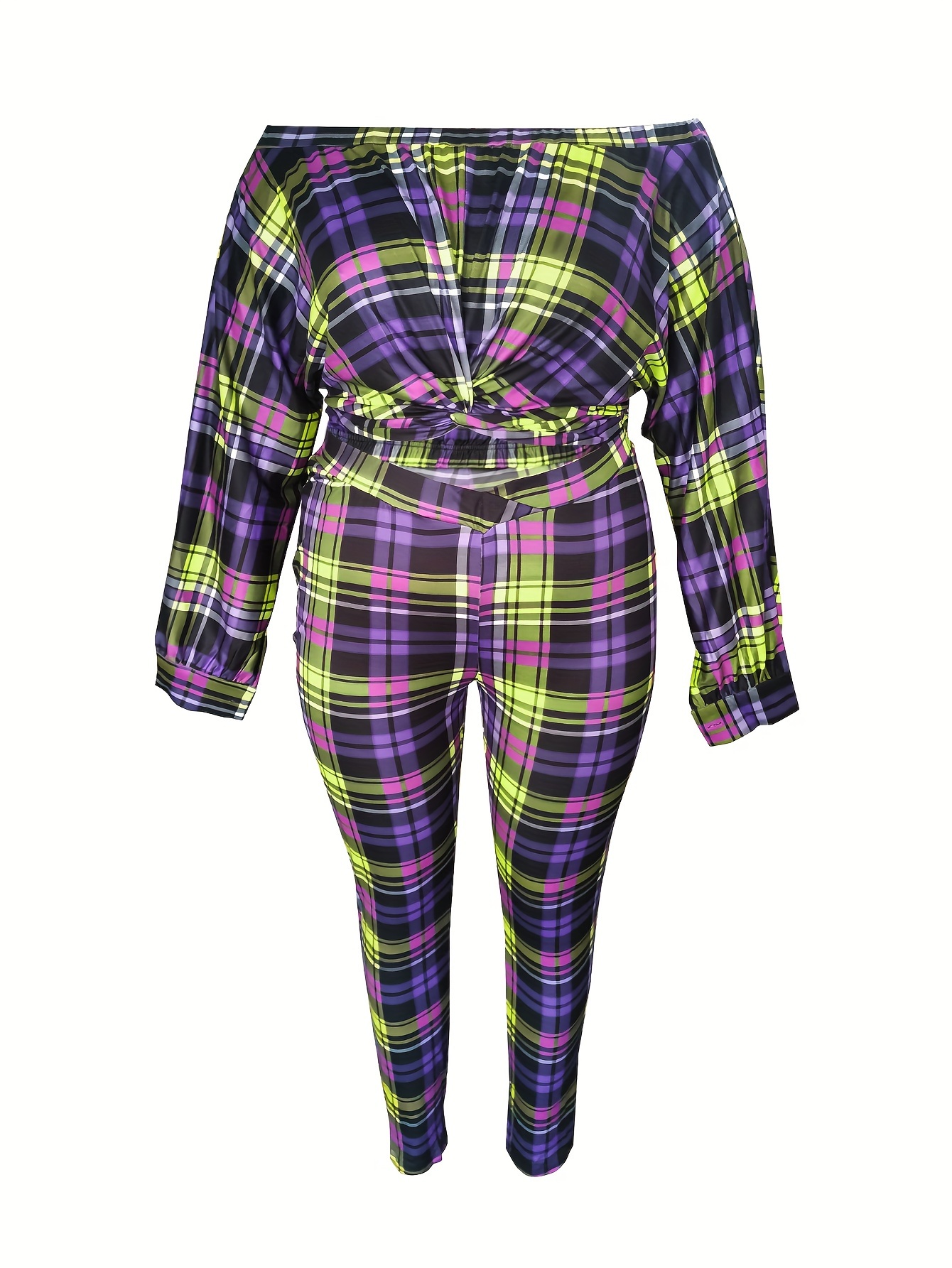 Plus Size Sexy Outfits Set Women's Plus Plaid Print Twist - Temu