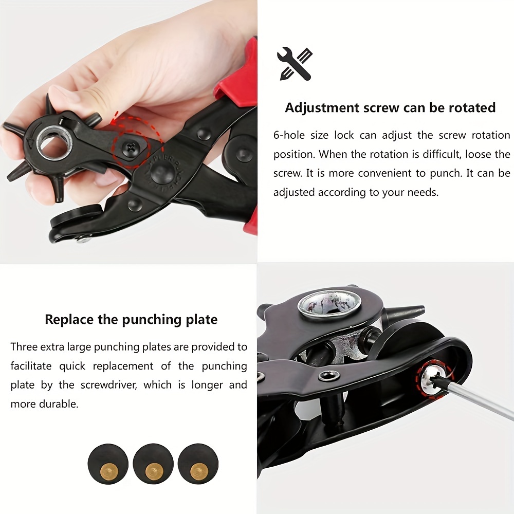Leather Hole Punch Tool for Belt - Multi Hole Sizes Puncher for Belts,  Watch Bands, Straps, Dog Collars, Saddles, Shoes, Fabric, DIY Home or Craft