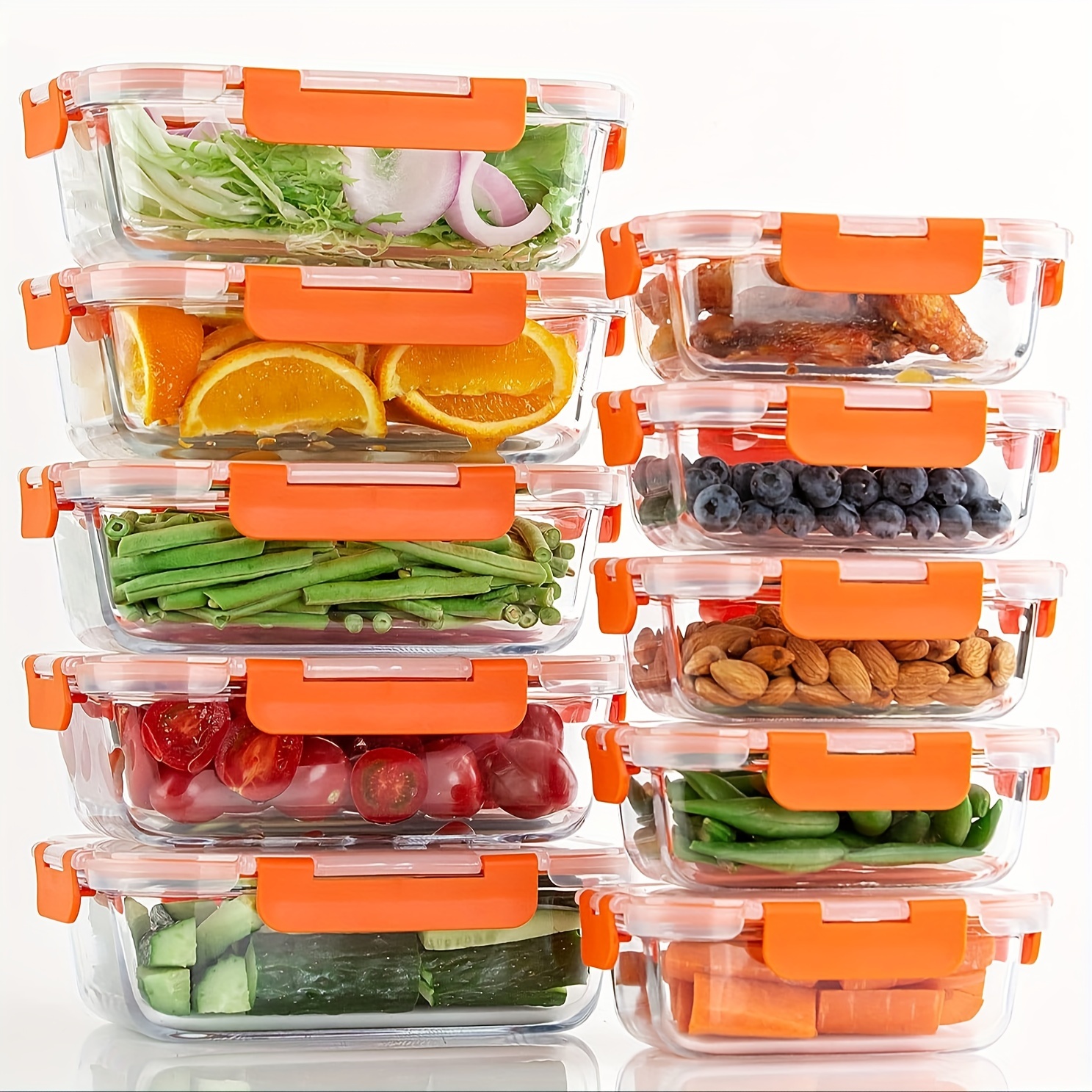10pcs Set Glass Food Storage Containers Set With Leakproof Airtight Lids,  Glass Meal Prep Containers, Lead-Free, Microwave, Oven, Freezer And Dishwash