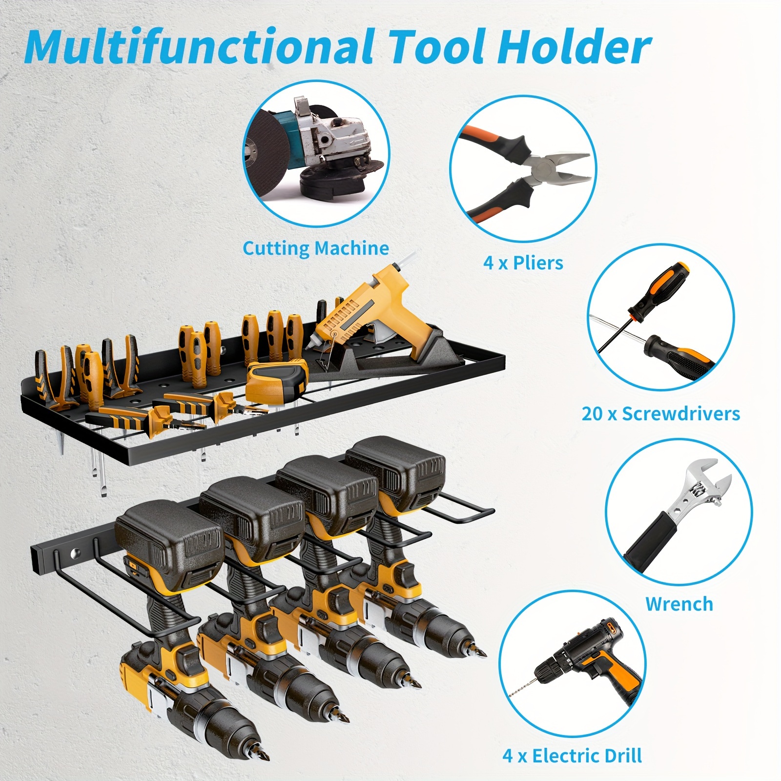Wall Mount Cordless Power Tool Rack Electric Drill Wrench Storage