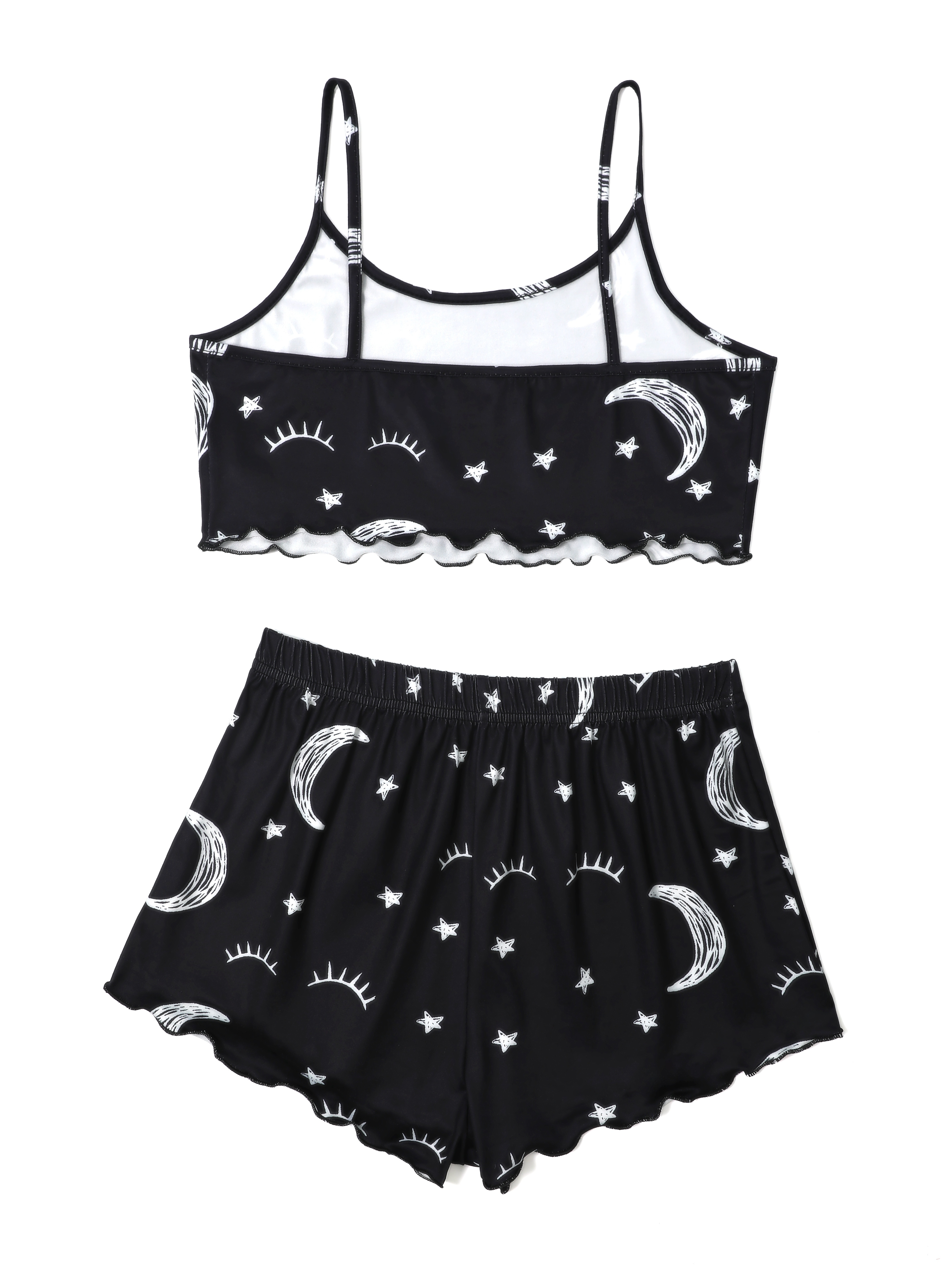 Cute Moon Print Pajamas, Comfy Cami Top & Elastic Waistband Shorts, Women's  Loungewear & Sleepwear