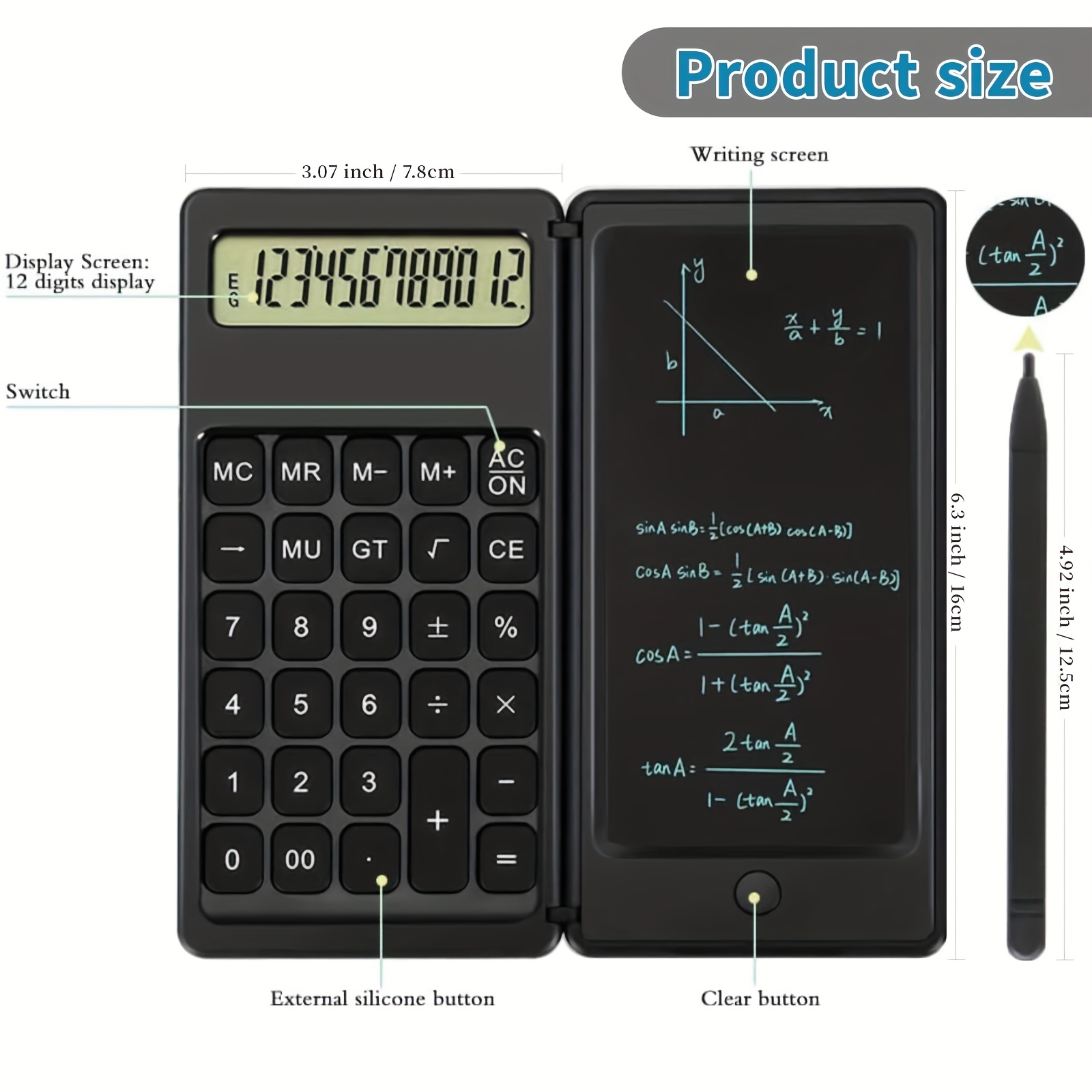 Calcolatrici scientifiche, Display LCD a 12 cifre con tavoletta  cancellabile pieghevole per riunioni scolastiche a casa e studio -  AliExpress
