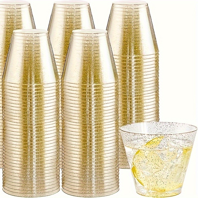 Golden Plastic Cups Elegant Gold Rimmed Clear Plastic - Temu