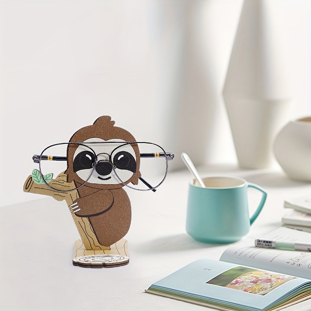   wooden sloth eyeglass stand cute cartoon animal fashion glasses holder for home office decor perfect christmas or new year gift details 3