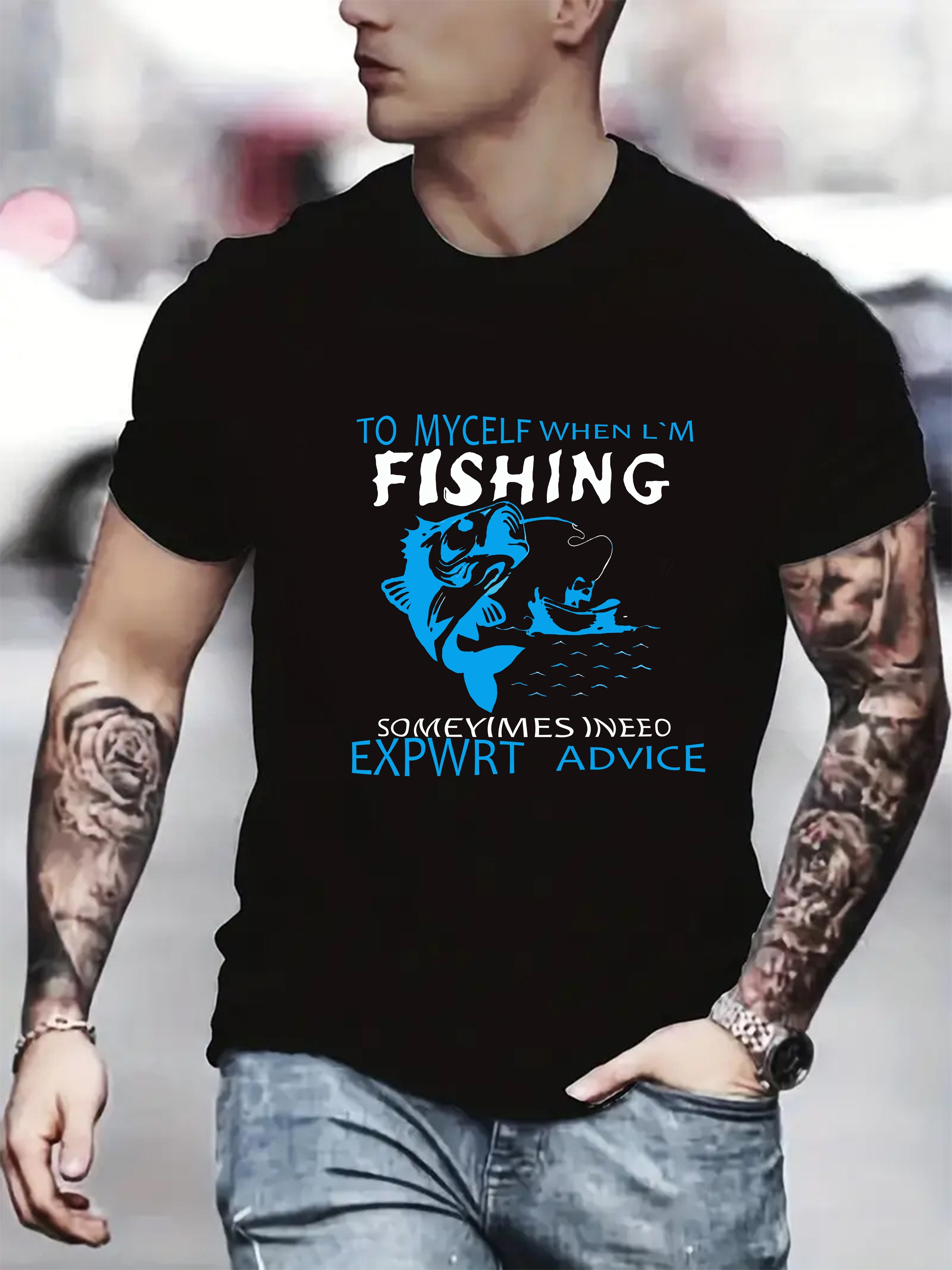 Funny Fishing Slogan Pattern Print Graphic T shirts Causal - Temu