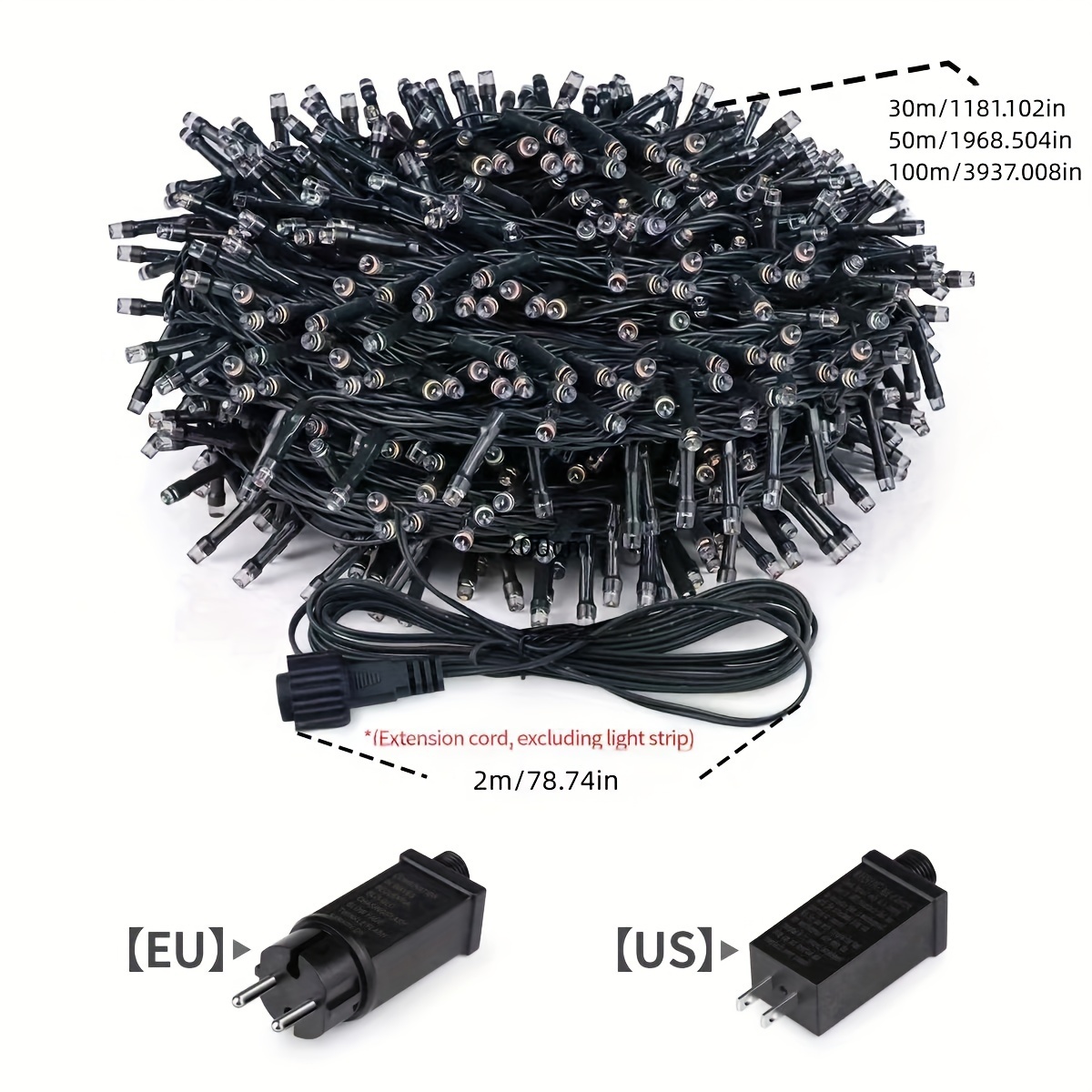 1000 Multi-Coloured LED's Black Cable Connectable Outdoor Christmas Waterproof  String Lights (100m) Low Voltage Plug