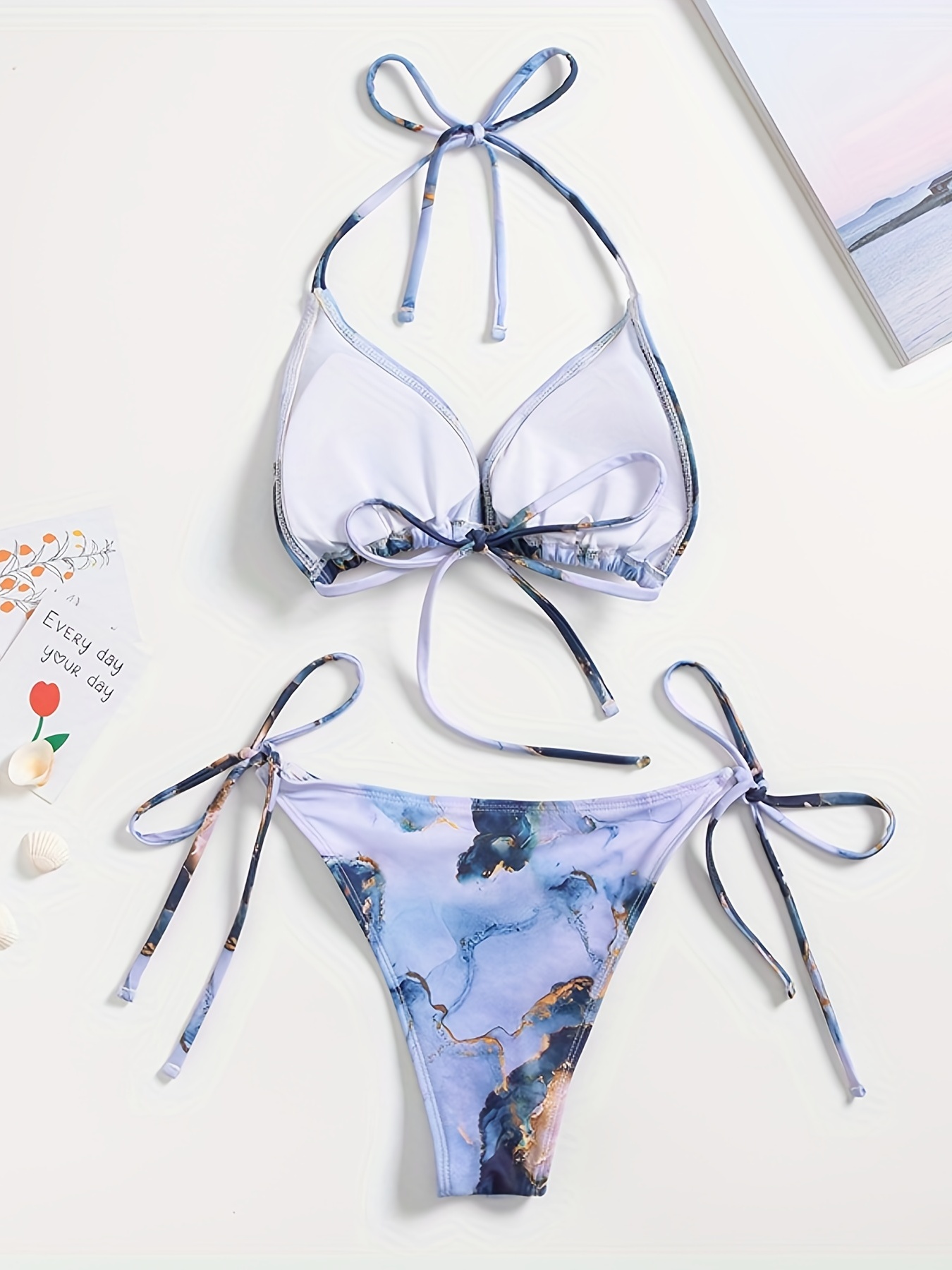 ZAFUL Women's Sexy Cutout Bikini Thong Bikini Set Tie Back Two