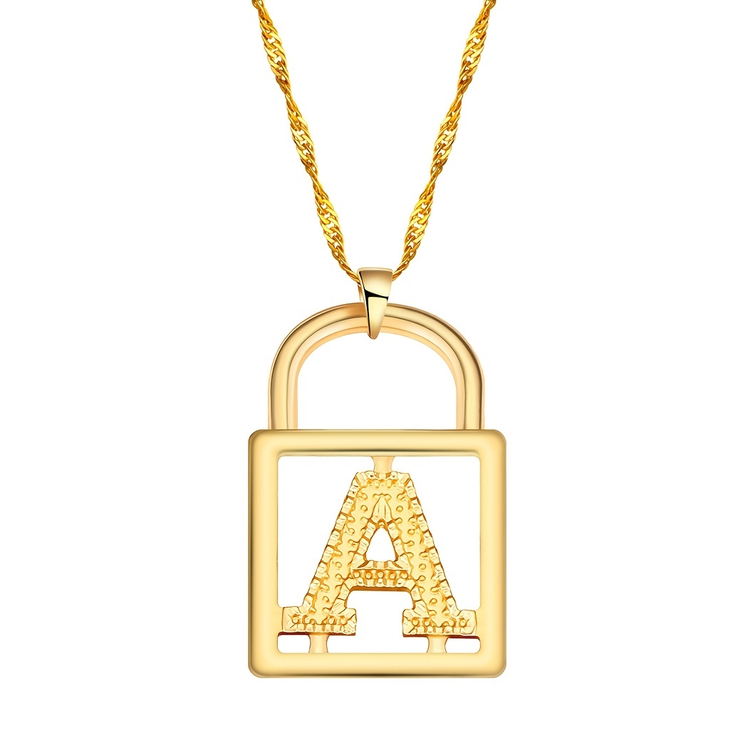 Square Initial Lock Necklace with Diamonds