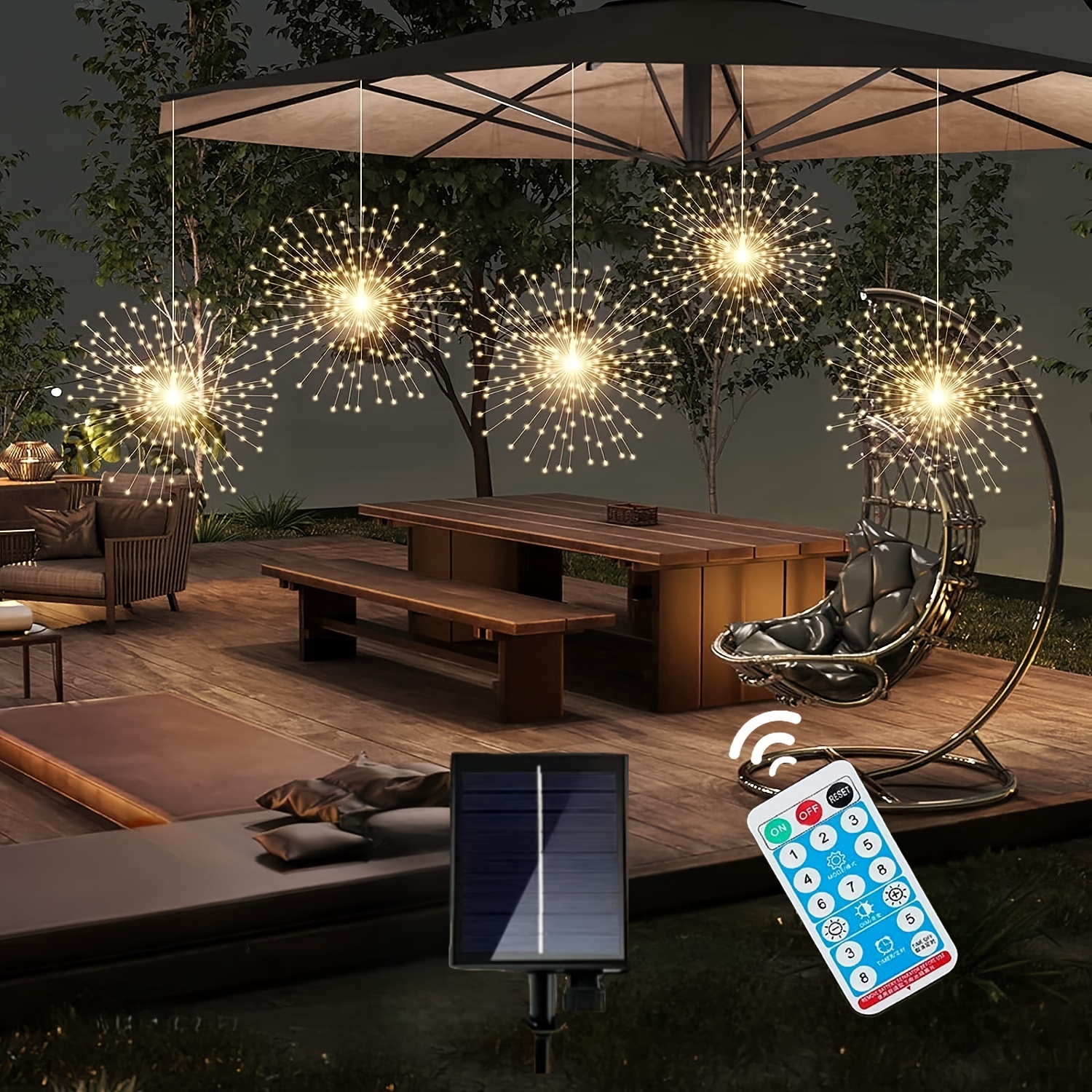Solar Ground Mounted Fireworks Lamp Copper Wire Lamp String Remote