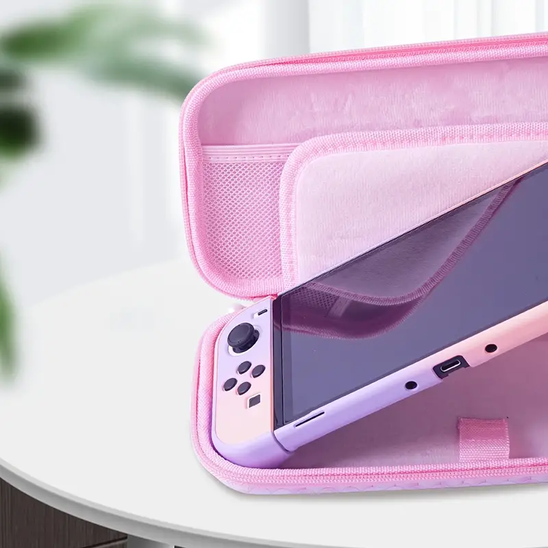 carrying case compatible with nintendo switch oled switch hard shell protective travel bag with 10 game card slots for ns switch console joy con accessories with 2 thumb grip cap pink fish scale details 8