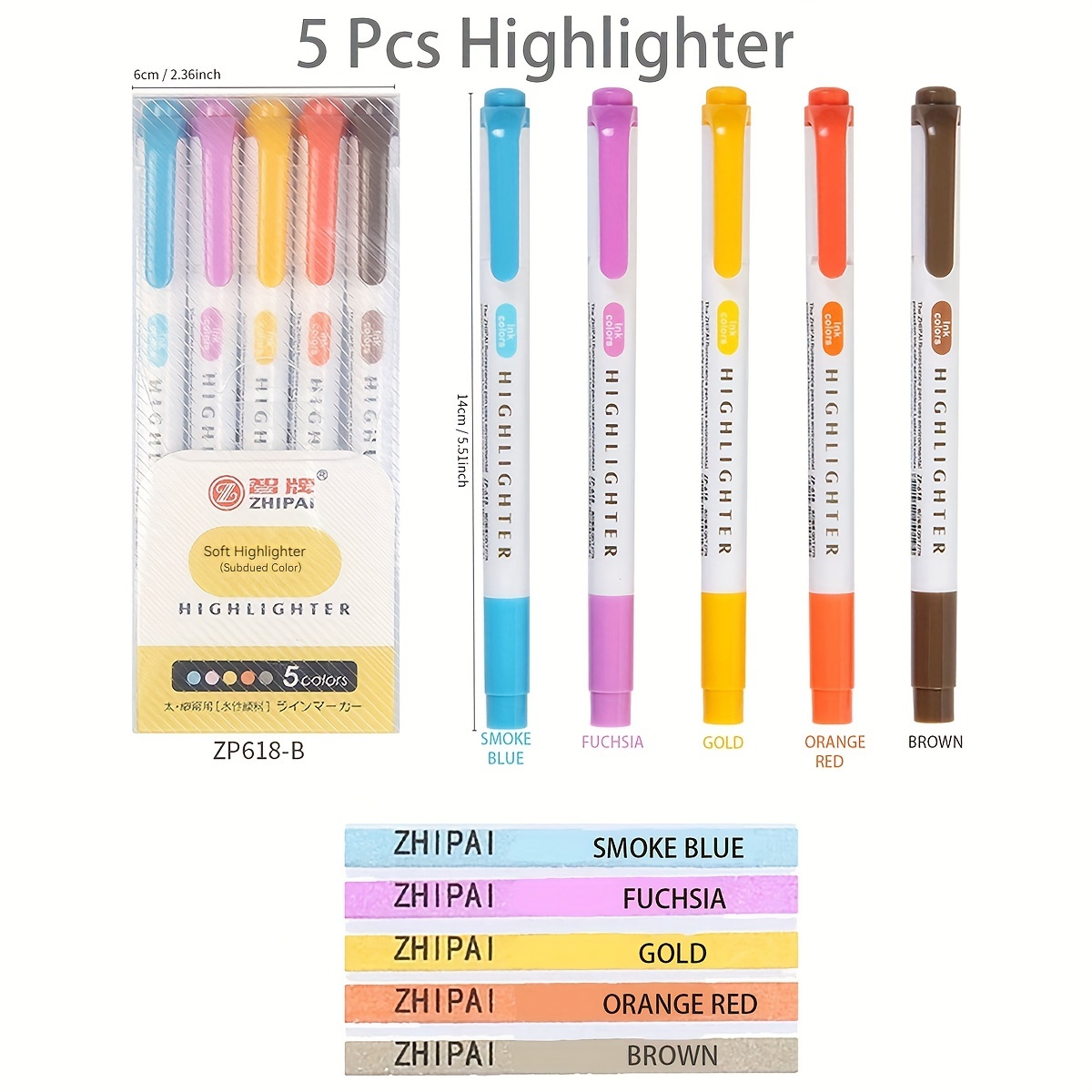 5 Colors/box Double Headed Highlighter Pen Set Fluorescent Markers  Highlighters Pens Art Marker Cute Kawaii Stationery