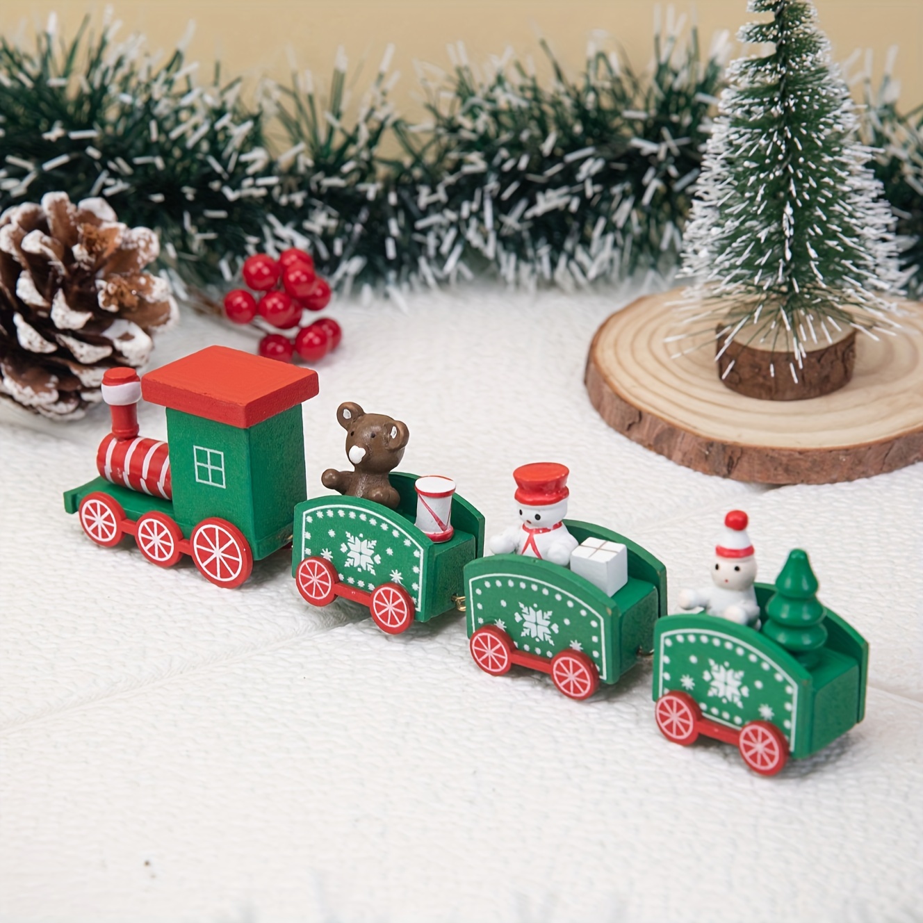 Enfeites de mini trem de madeira, conjunto de trem de Natal Trem de Natal  pintado de madeira Decoração de Natal Presente infantil, Decorações de  Natal Decoração de trem de madeira para(vermelho)