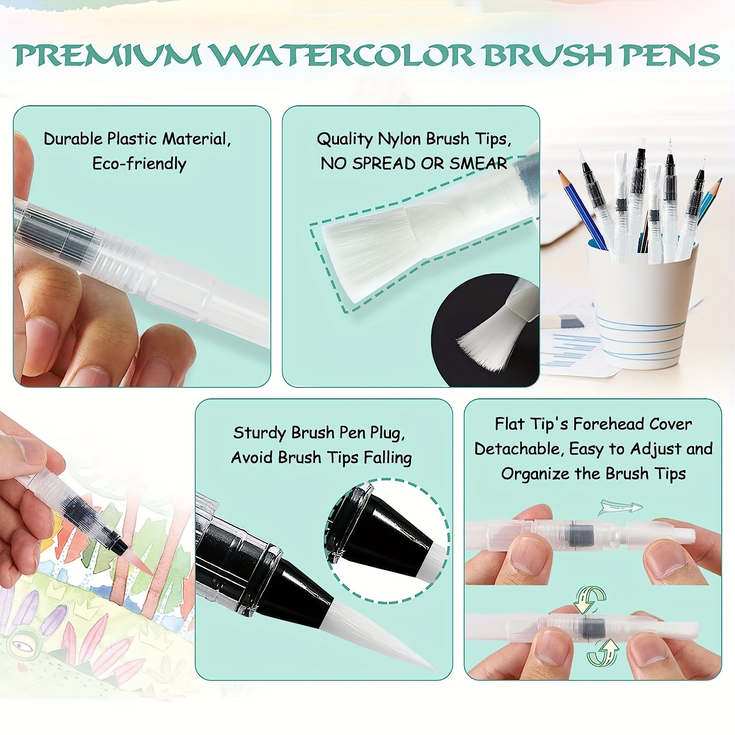 Water Color Brush Pen Set 12 Pcs Water Paint Brushes Refillable Watercolor Brush  Pens Compatible With Student