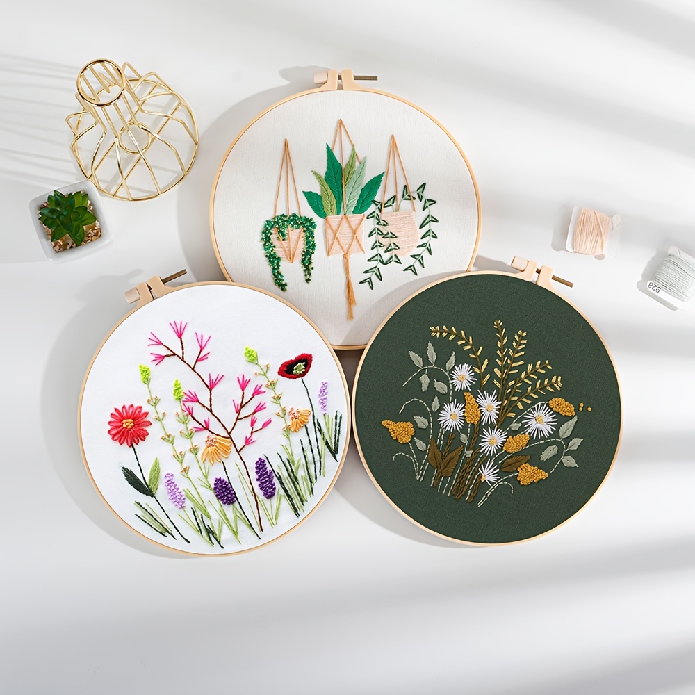 Diy Embroidery Kit Flowers And Plants Pattern - Temu