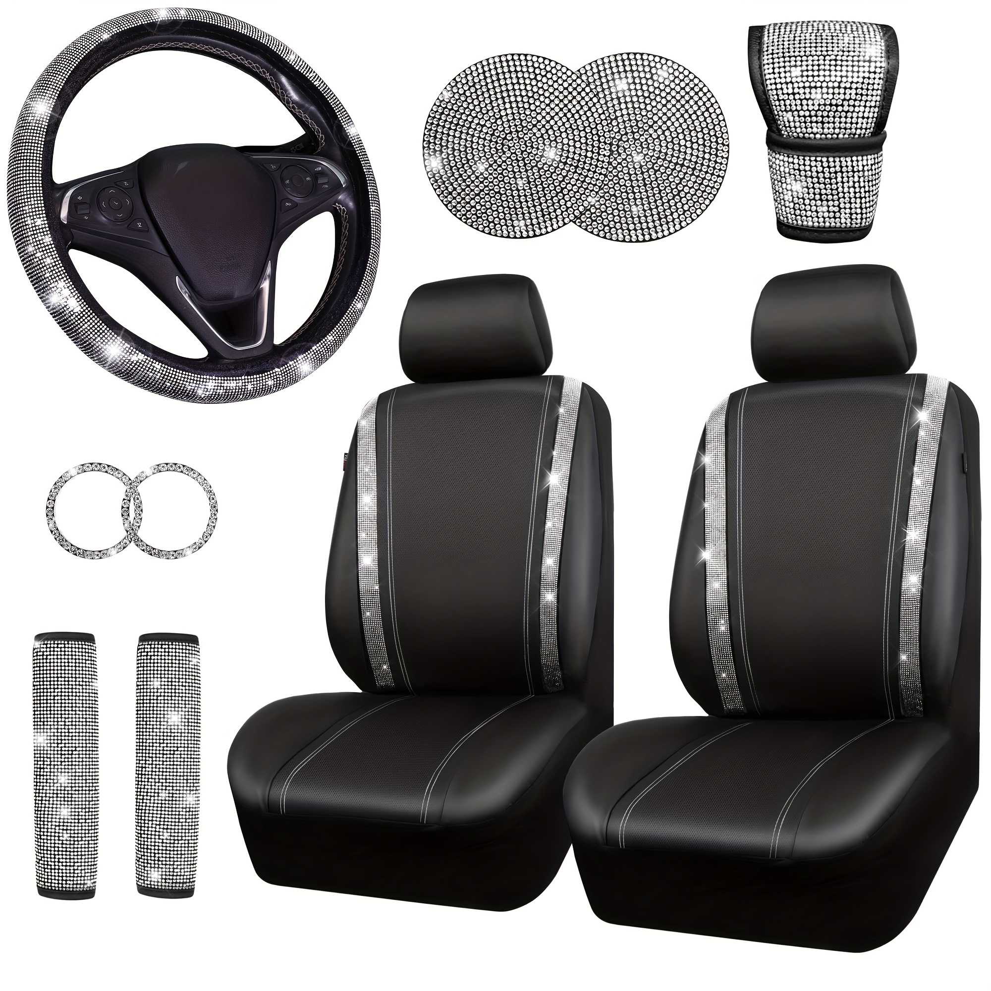 Bling Car Seat Cover Set Car Seat Backrest Car Seat Headrest - Temu