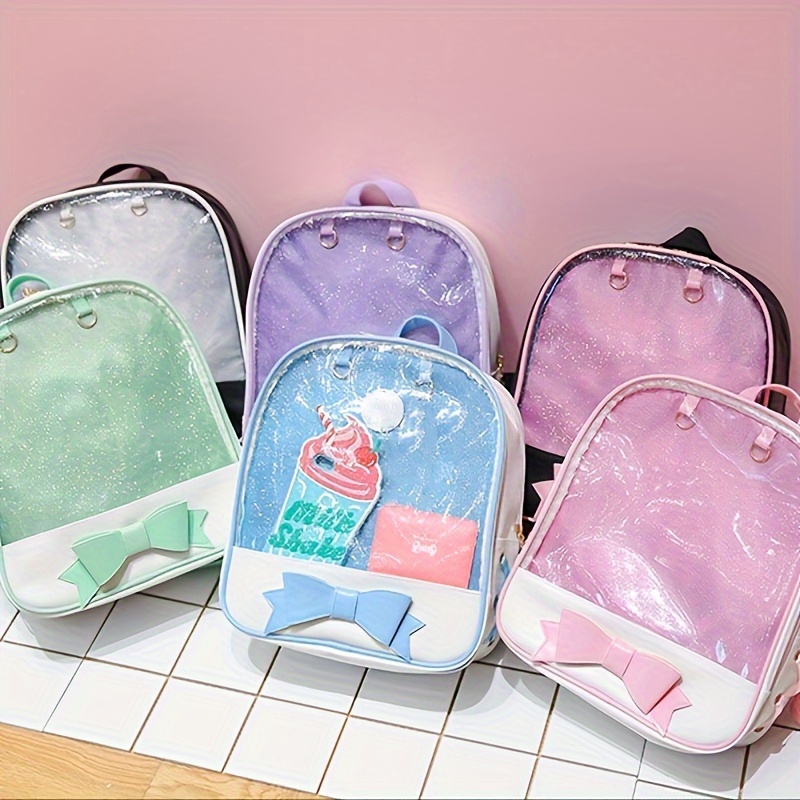 Mini Transparent Pvc Bowknot Decor & Drawstring Design Inner Pocket Tote Bag