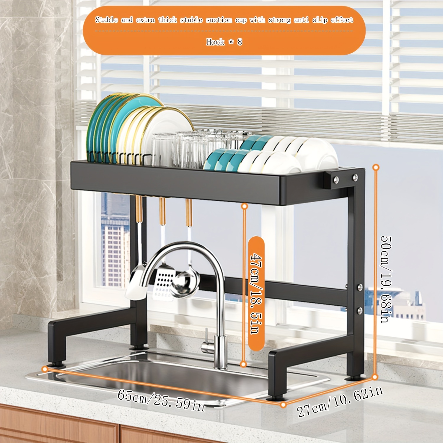 1/2 Tier Multifunctional Over The Sink Dish Drying Rack, Storage