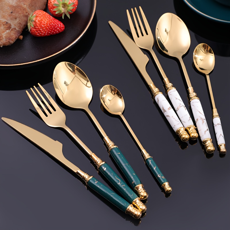 Tenedores de cena de oro rosa, solo tenedores de cubiertos de acero  inoxidable, tenedores de cocina para el hogar, juego de tenedores modernos  de 16