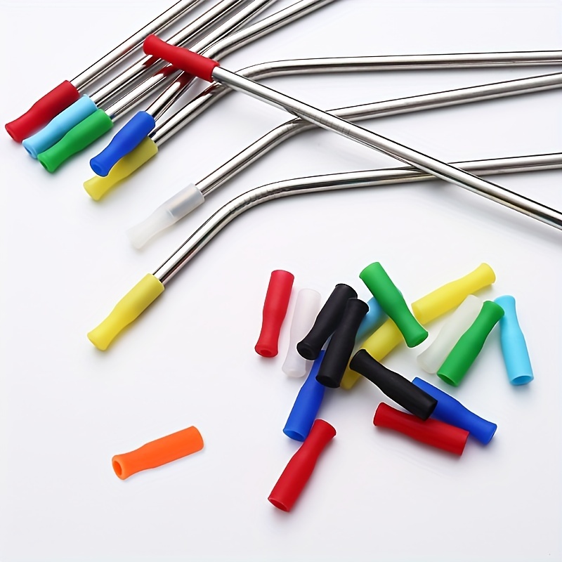  8PCS Silicone Straw Tips, Food Grade Rubber Metal