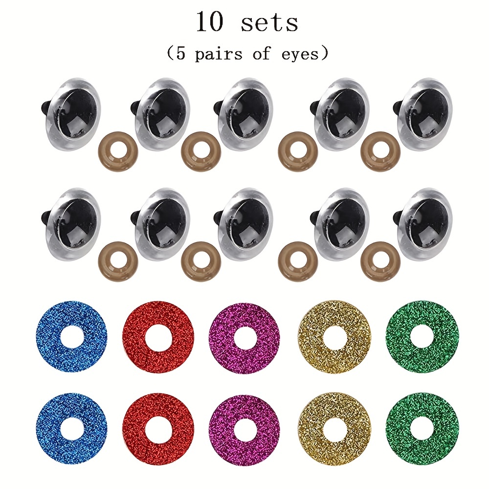 700 ojos de seguridad para Amigurumi con arandelas de plástico de 0.236 a  0.555 pulgadas, ojos de seguridad negros para animales de peluche de