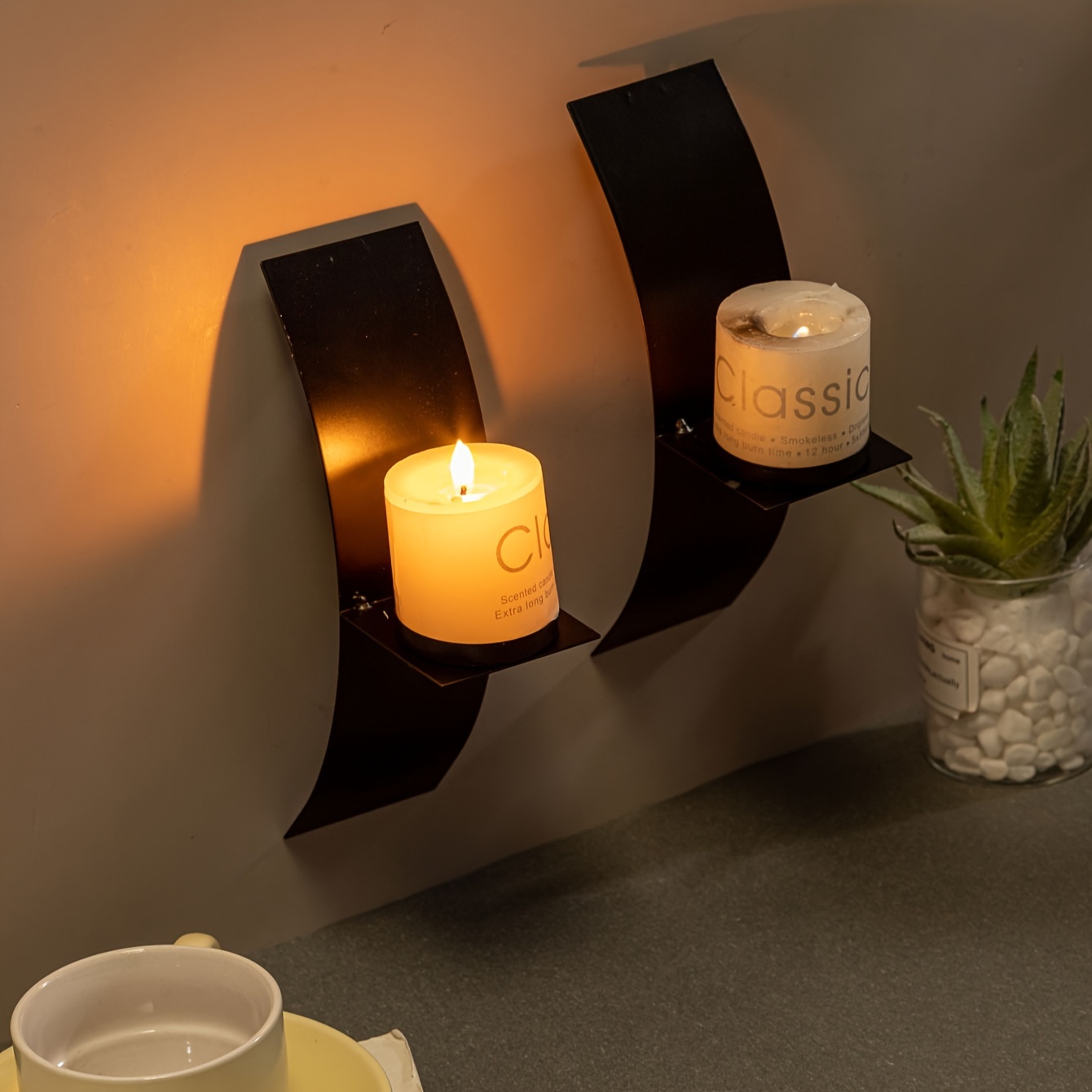 Portavelas Metal 29x10x6 Cm Novaliv 2 Portavelas De Pared + 2 Velas LED Maxi De 12,5 X 36,5 X 9 Cm Portavelas Pared Negro Cristal