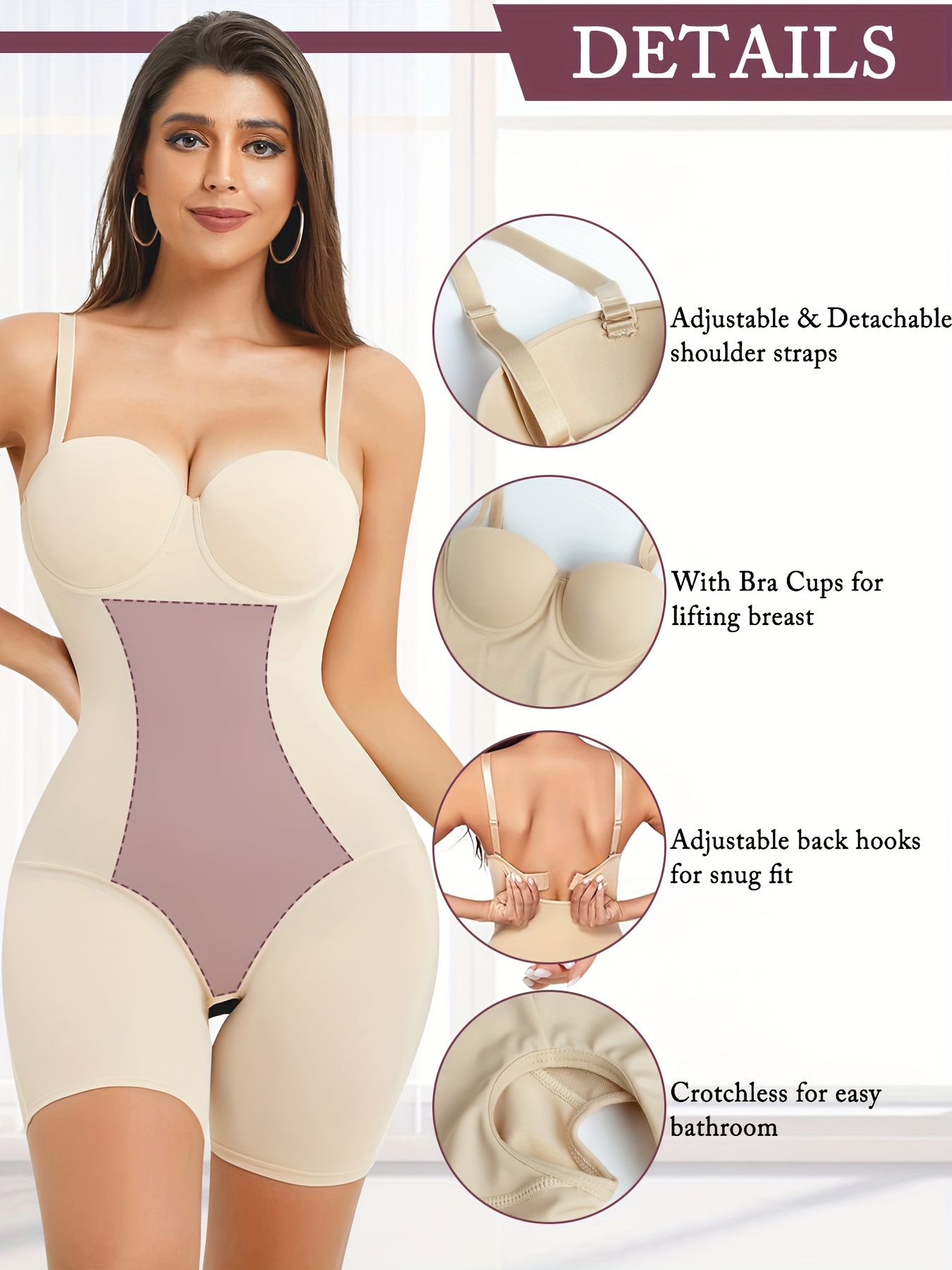 Solid Cut Shaping Bodysuit Open Crotch Tummy Control Slimmer - Temu Canada