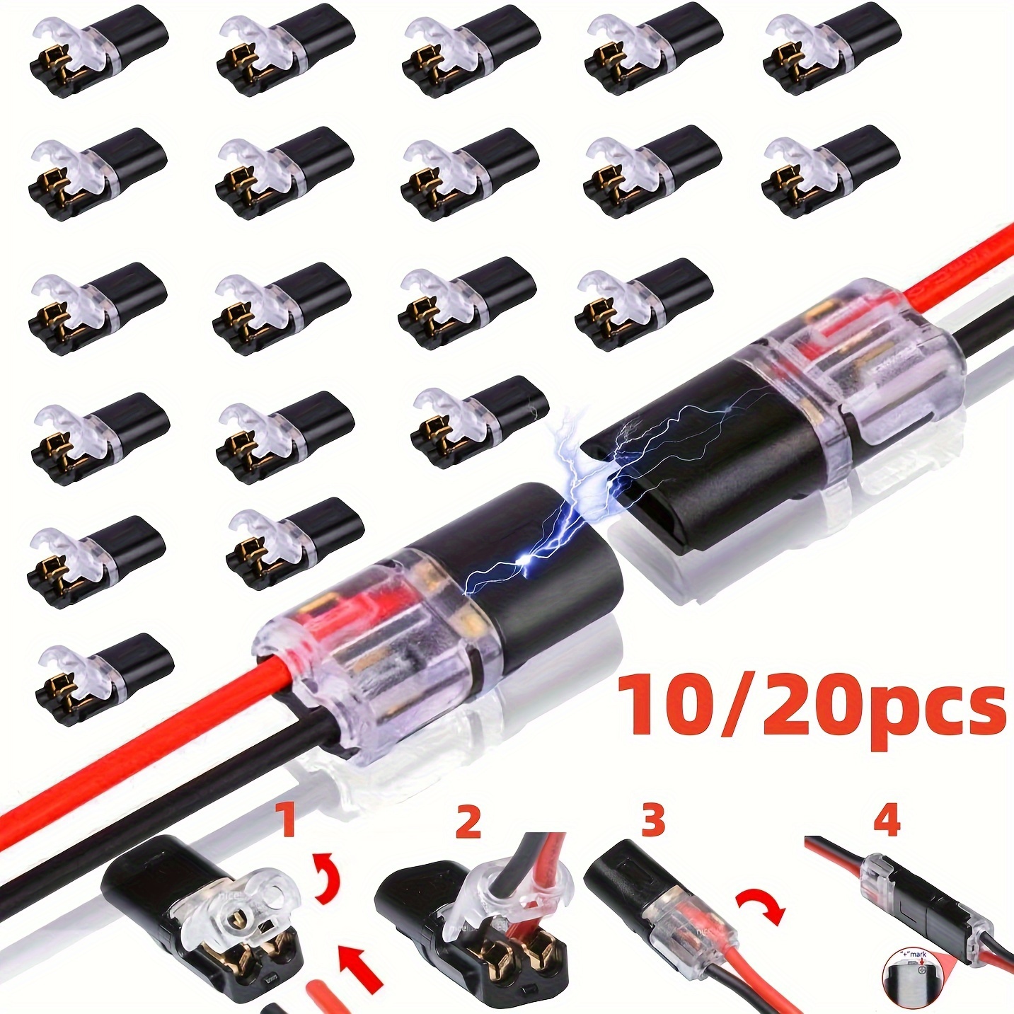 

10pcs/20pcs Double-wire Plug-in Connector With Locking Buckle, Pluggable Led Wire Connectors, 2 Pin 2 Way Universal Compact Wire Terminals, No Wire-stripping Required