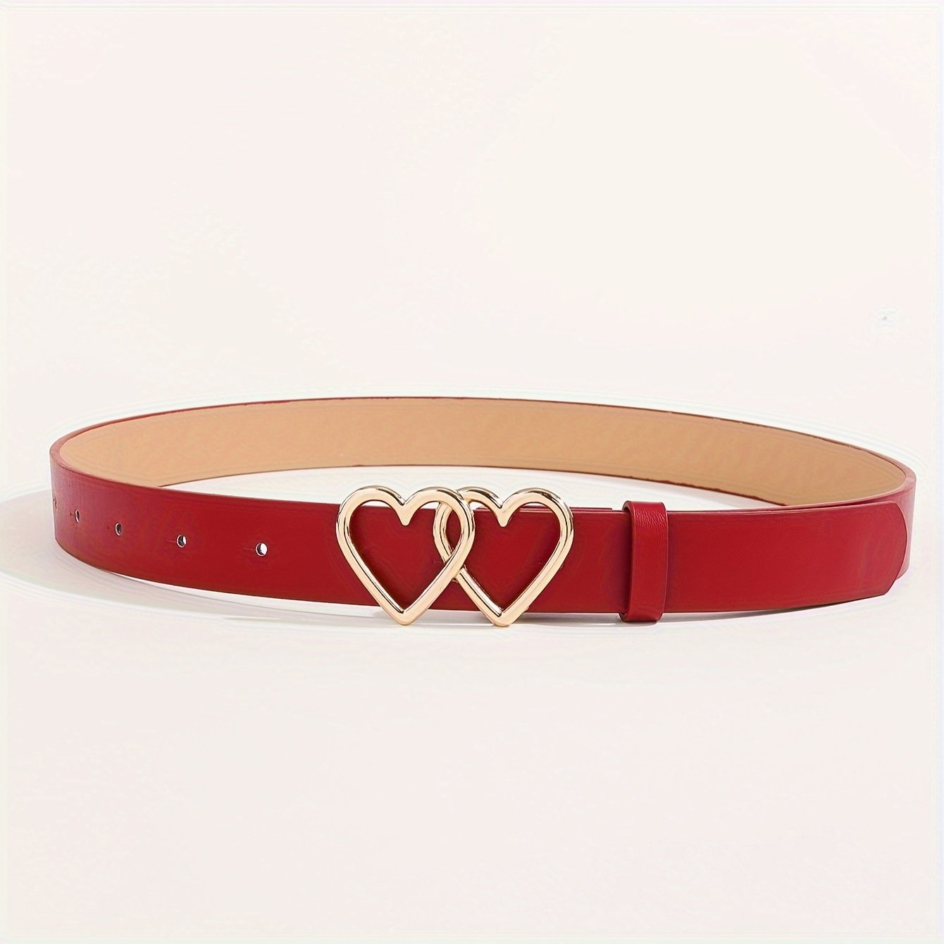 golden double heart buckle belt trendy red pu leather belt for women casual jeans pants belts valentines day gift