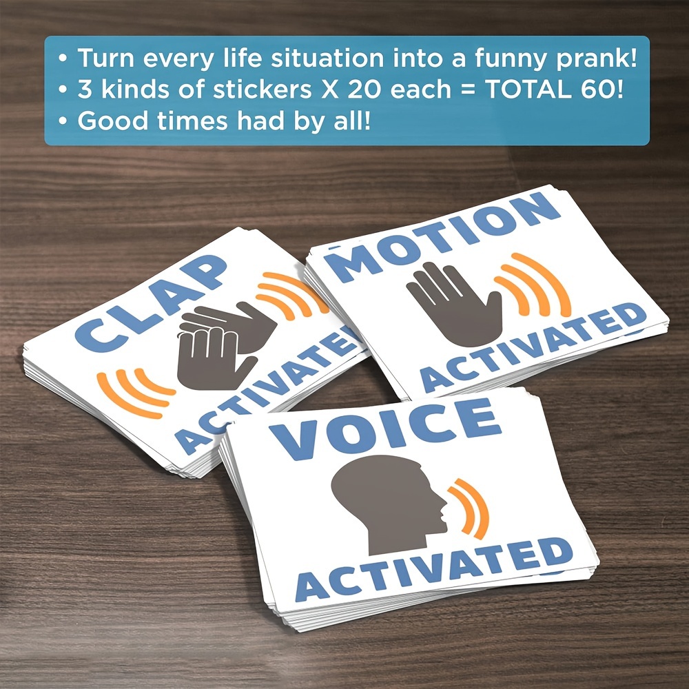 Pack of 120 Pcs Voice Clap Motion Activated Stickers Funny Joke Labels - 2  Inch Humorous, and Wacky Prank Stickers for Parties, Gags, and Pranks