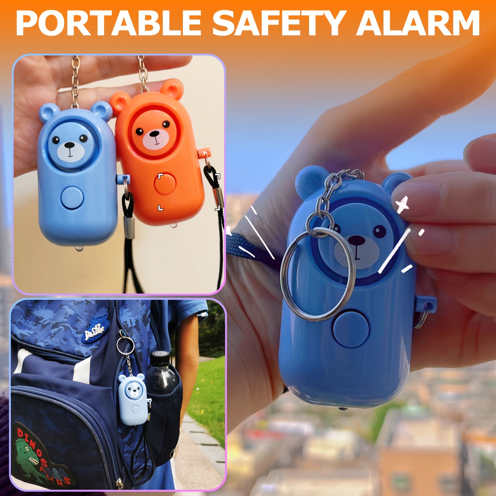 Alarme personnelle, lot de 3 alarmes de sécurité porte-clés avec lampe de  poche LED, mini 140DB d'autodéfense, alarmes de sécurité pour les femmes,  les enfants et les marcheurs de nuit, piles incluses