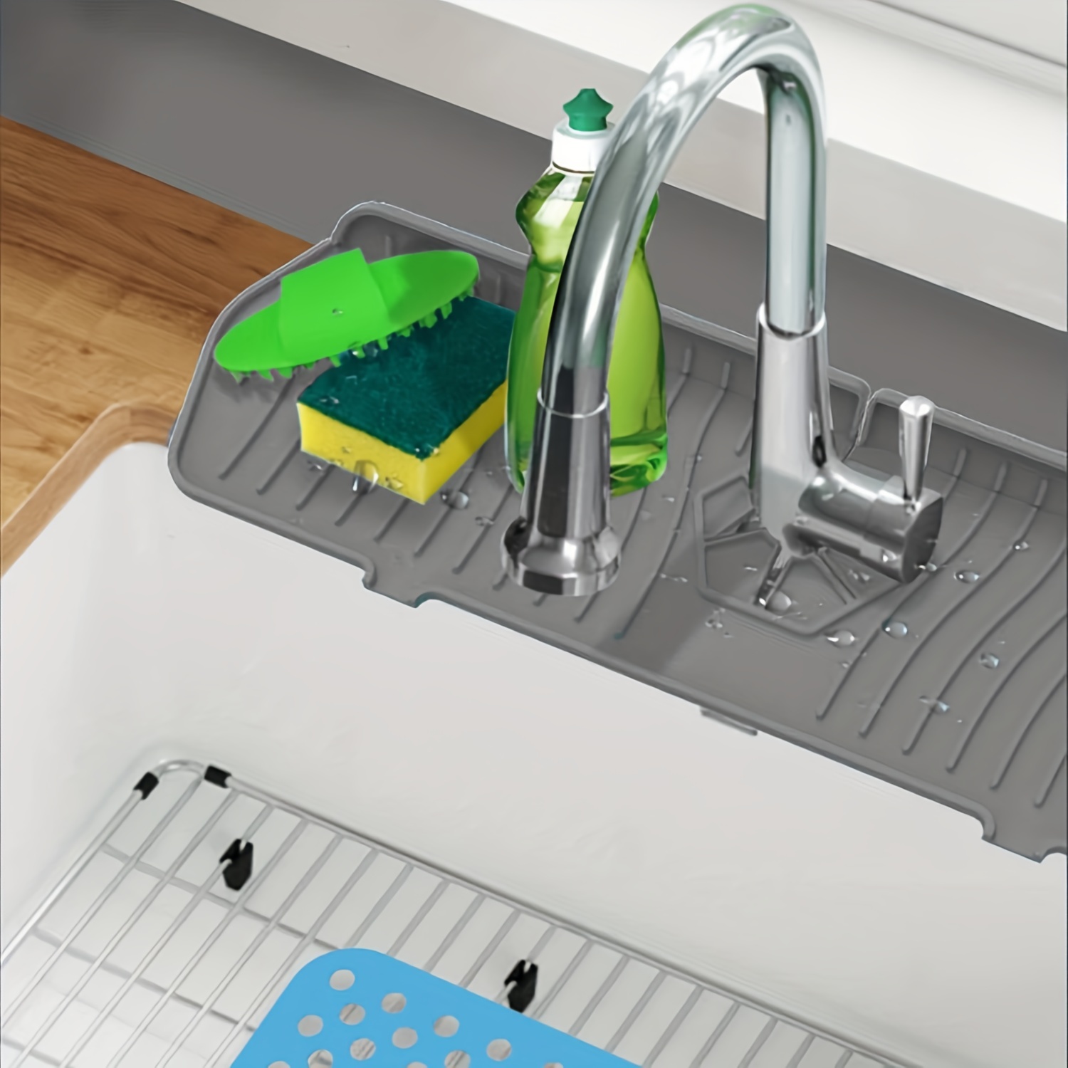Kitchen Silicone Faucet Mat, Sink Splash Guard, Draining Board Mat