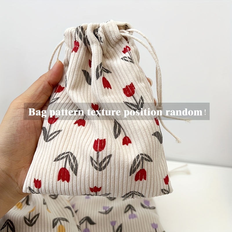 Fashionable And Affordable Corduroy Mini Handbag With Drawstring, Women's Lipstick Handbag, Cute Girly Printed Portable Small Organizer Bag, Women's Key And Coin Purse