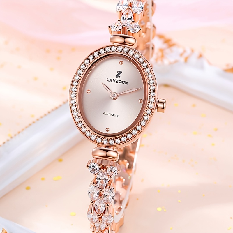 LANZOOM レディース腕時計高級ジルコンクォーツ時計オーバルポインターファッションアナログ WR ブレスレット腕時計 - Temu Japan