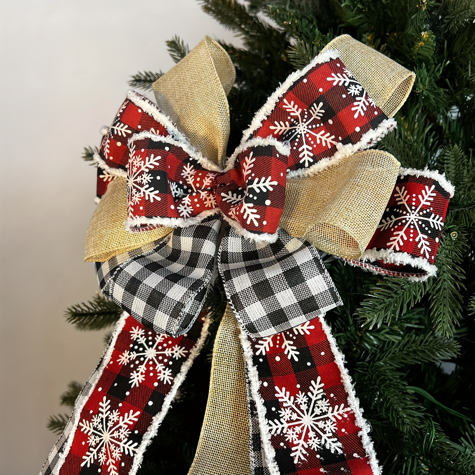 Large Buffalo Plaid Christmas Bows, Snowflake Christmas Wreath Bow  Christmas Tree Ornaments - for Christmas Craft Supplies 